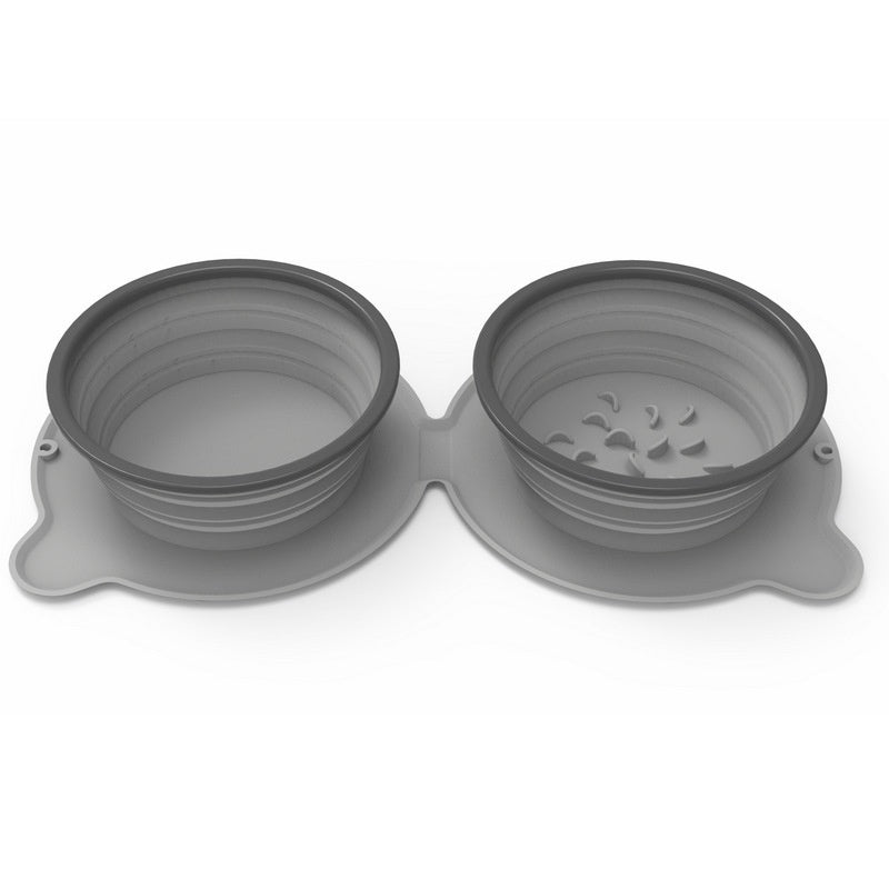 Portable Silicone Double Dog Food Bowls Foldable Non-Slip Cat Bowl