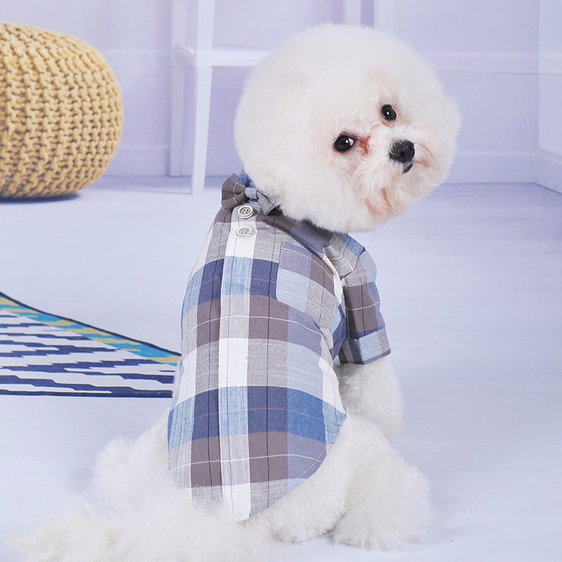 Pet Clothes Chinese Style Bow Tie Stand Collar Shirt Casual Wear