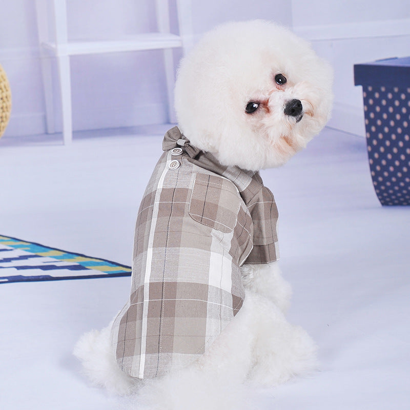 Pet Clothes Chinese Style Bow Tie Stand Collar Shirt Casual Wear