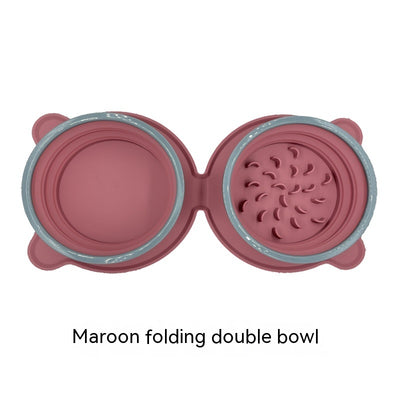 Portable Silicone Double Dog Food Bowls Foldable Non-Slip Cat Bowl