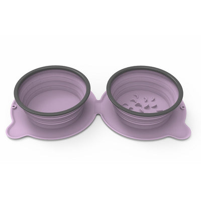 Portable Silicone Double Dog Food Bowls Foldable Non-Slip Cat Bowl