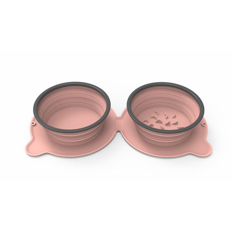 Portable Silicone Double Dog Food Bowls Foldable Non-Slip Cat Bowl