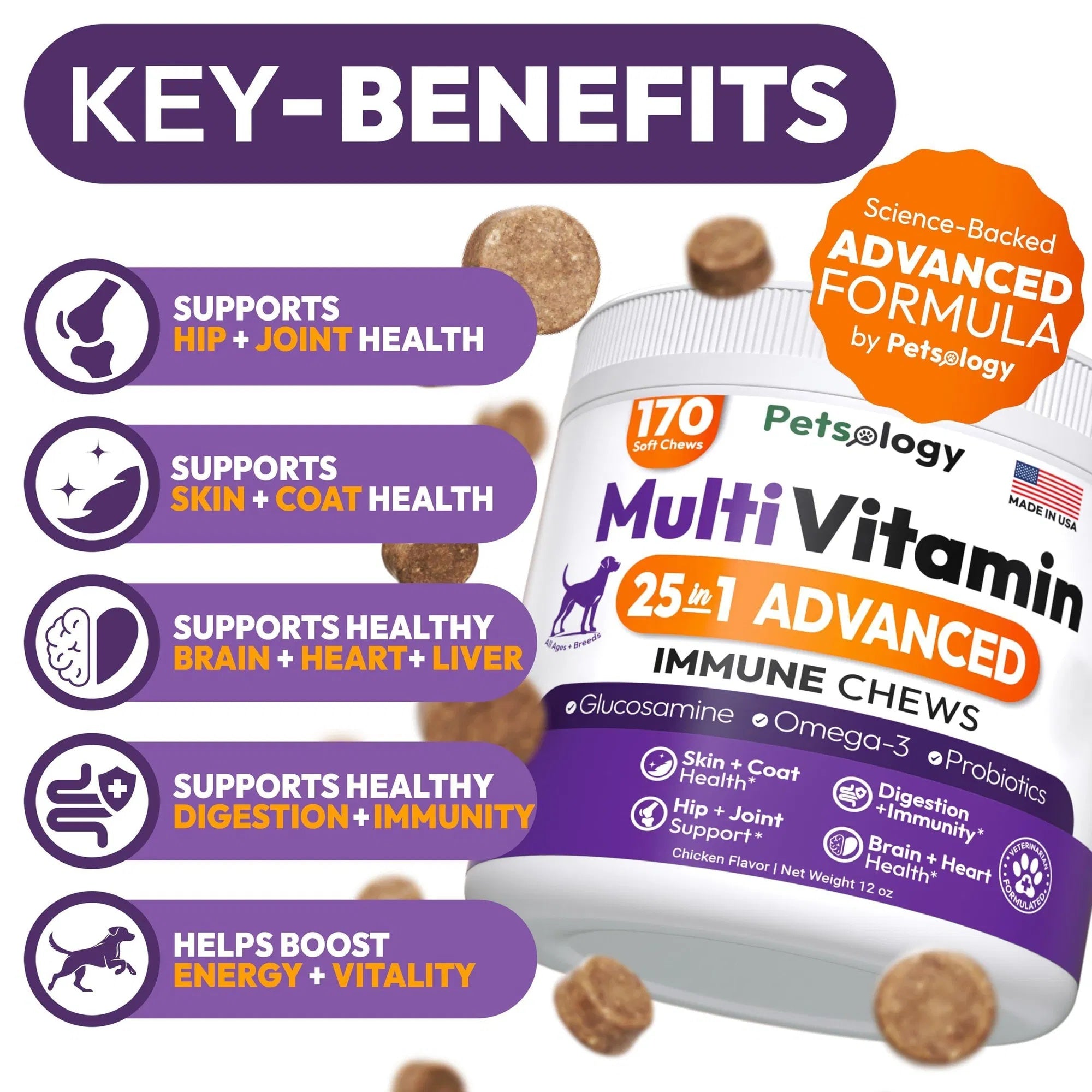 Dog Multivitamin Chewable Dog Vitamins And Supplements With Glucosamine 170 Chews Hip & Joint Pet Immune Support Skin & Coat Gut & Heart Health Senior & Puppy Multivitamin Pet Supplement