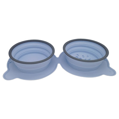 Portable Silicone Double Dog Food Bowls Foldable Non-Slip Cat Bowl