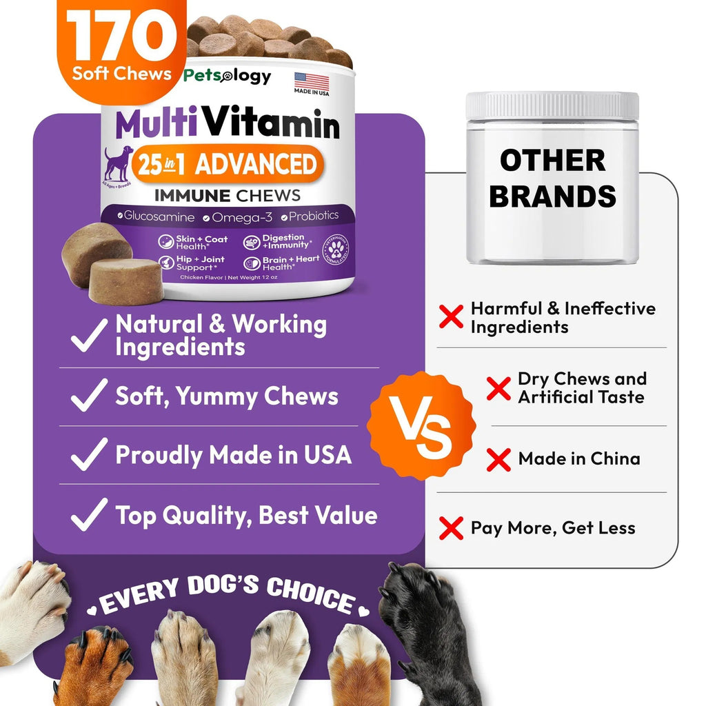 Dog Multivitamin Chewable Dog Vitamins And Supplements With Glucosamine 170 Chews Hip & Joint Pet Immune Support Skin & Coat Gut & Heart Health Senior & Puppy Multivitamin Pet Supplement
